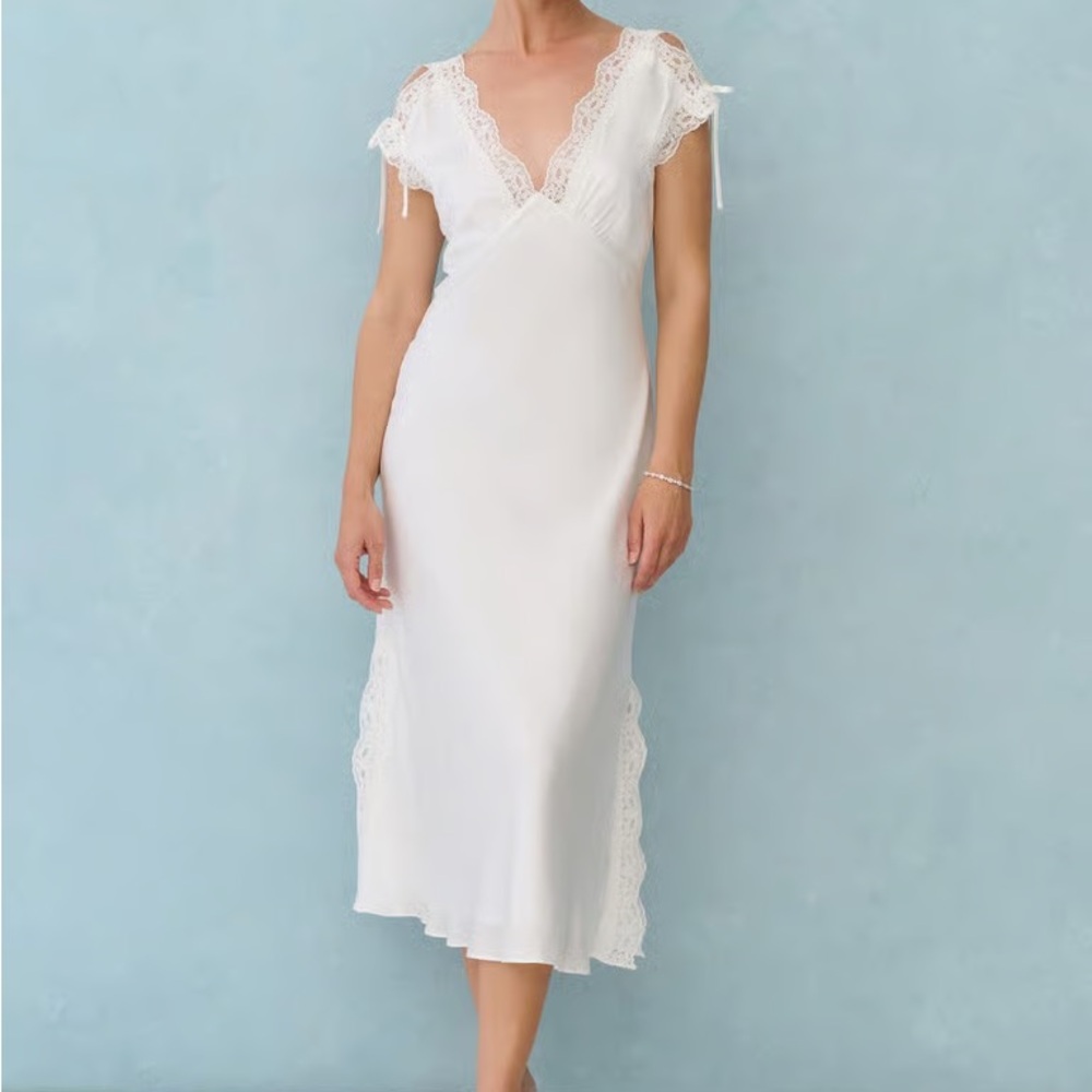 Reformation Ivory Lace-Trim Slip Dress